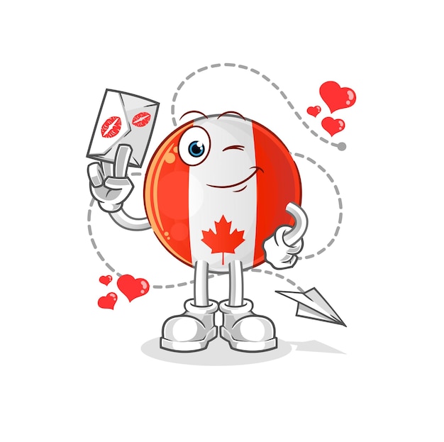 Canada flag hold love letter illustration character vector