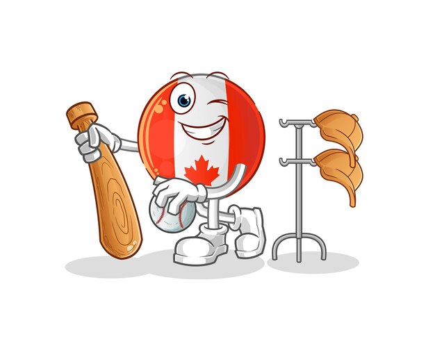 Canada flag playing baseball mascot. cartoon vector