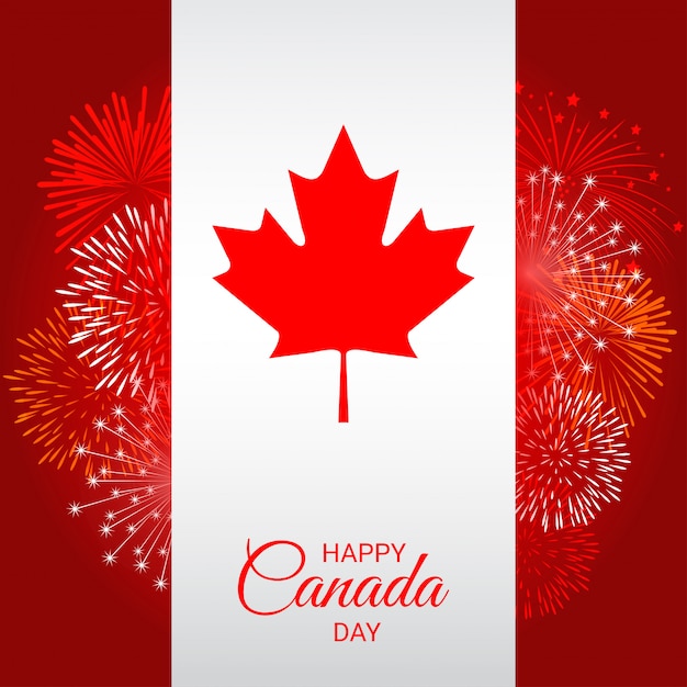 Vector canada flag with fireworks for national day of canada