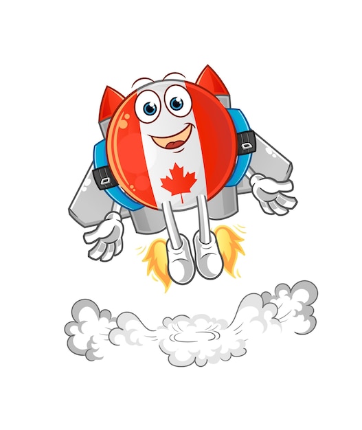 ジェットパックのマスコット漫画ベクトルとカナダの旗