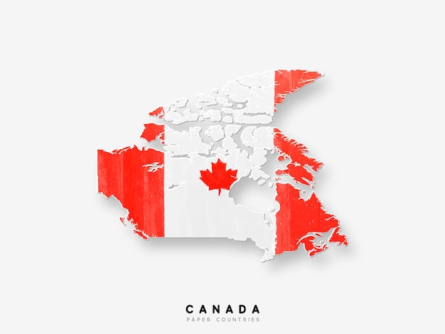 Canada gedetailleerde kaart met vlag van land. Geschilderd in aquarelverfkleuren in de nationale vlag.
