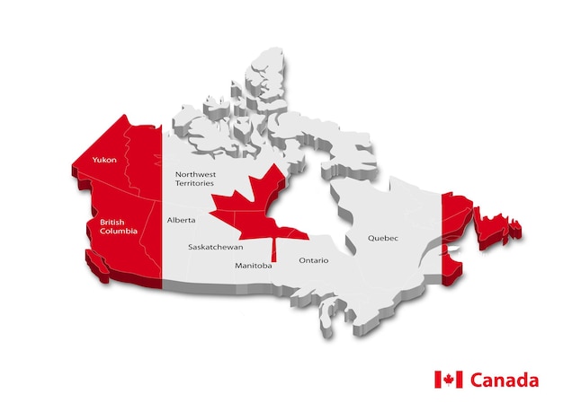 Vettore mappa del canada. mappa vettoriale 3d del canada. mappa del canada