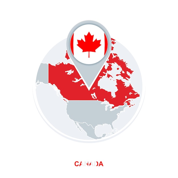 Canada map and flag vector map icon with highlighted Canada