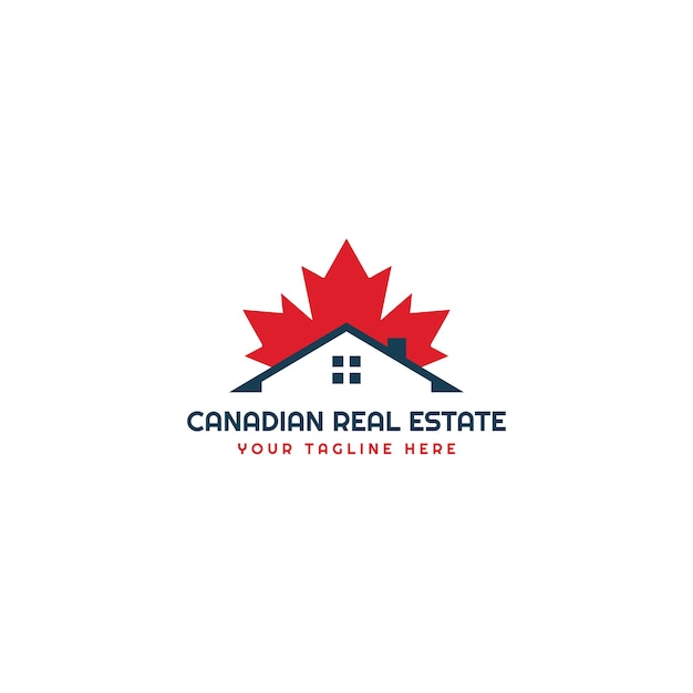 Vector canada maple leaf with house for city real estate property logo vector design template