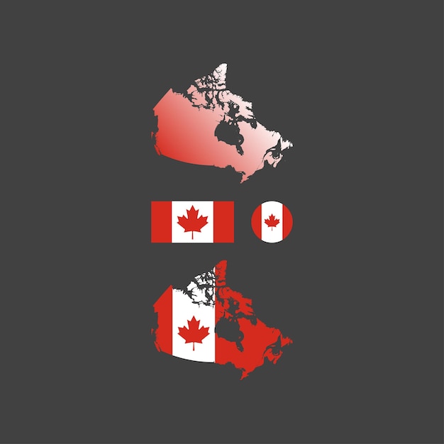 Vector canada national flag and map vectors set