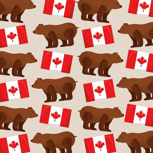 Canada pattern flags and grizzly bear image