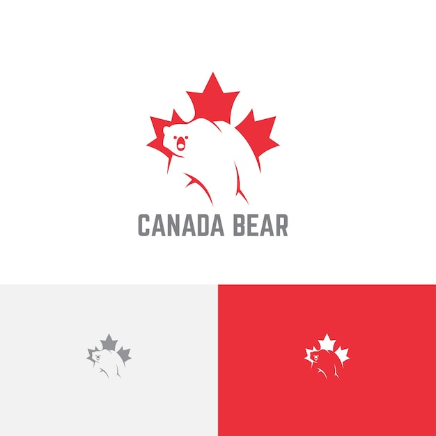 Canada Polar Bear Maple Leaf Negative Space Logo Template