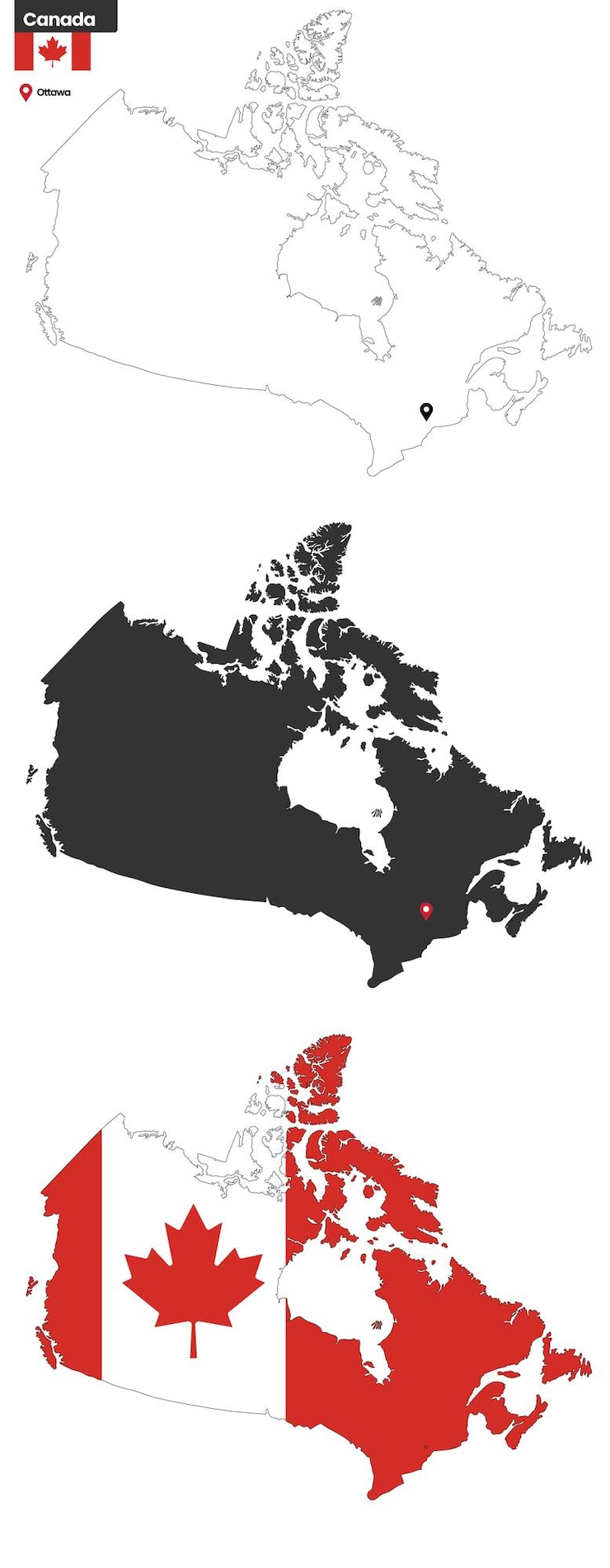वेक्टर canada political detailed map with its capital city, ottawa