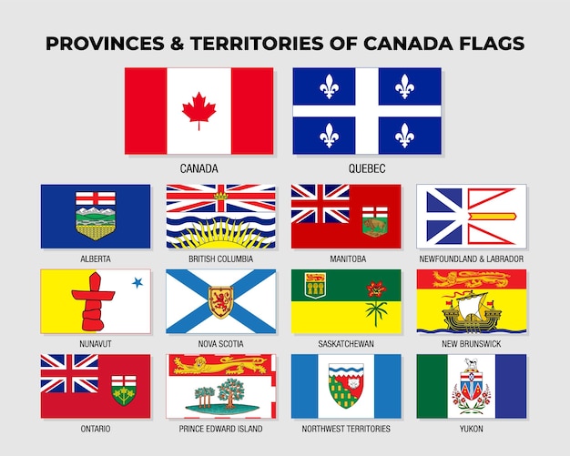 Canada Provincies en Gebieden Vlaggen Collectie Ontwerp Sjabloon Provincies Vlag van Canada