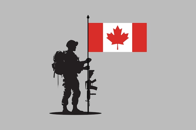 Vector canada soldier with flag the flag of canada vector illustration