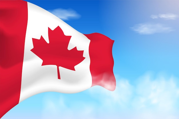 Canada vlag in de wolken. vector vlag zwaaien in de lucht. nationale dag realistische vlag illustratie.