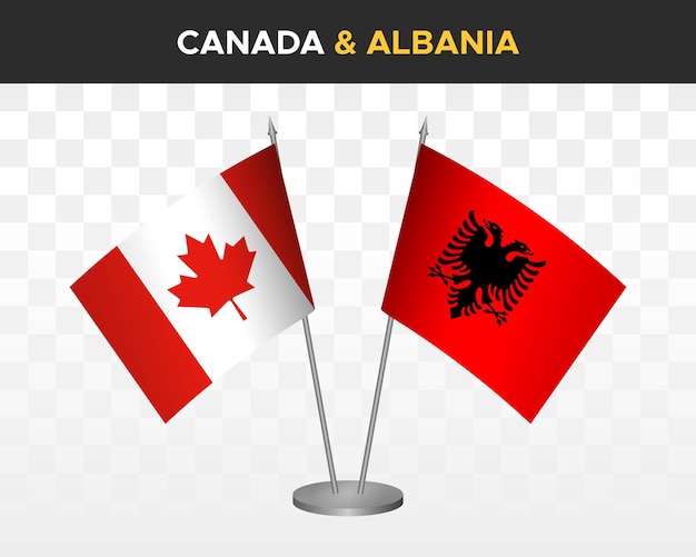 Canada vs Albania desk flags mockup isolated on white 3d vector illustration table flags