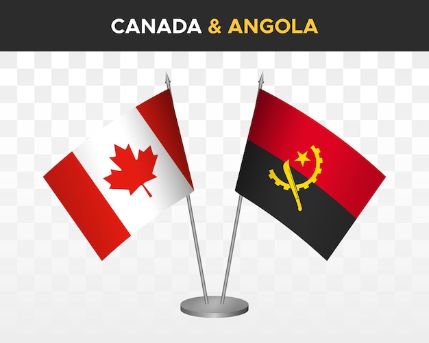 Canada vs Angola desk flags mockup isolated on white 3d vector illustration table flags