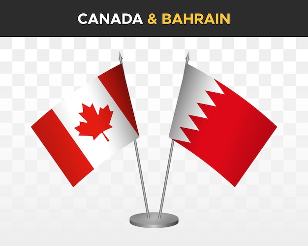 Canada vs Bahrain desk flags mockup isolated on white 3d vector illustration table flags