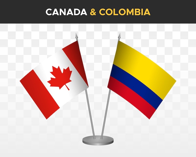 Canada vs Colombia Bureau vlaggen mockup geïsoleerd op wit 3d vector illustratie tafel vlaggen