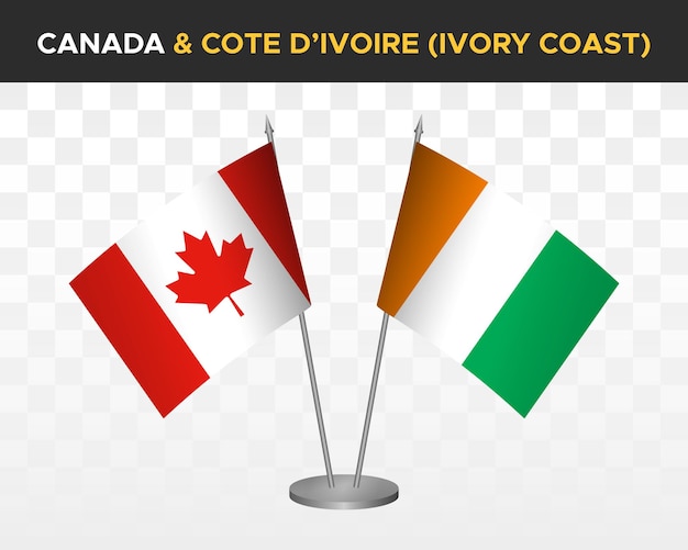 Canada vs Cote Divoire Ivory Coast desk flags mockup isolated 3d vector illustration table flags