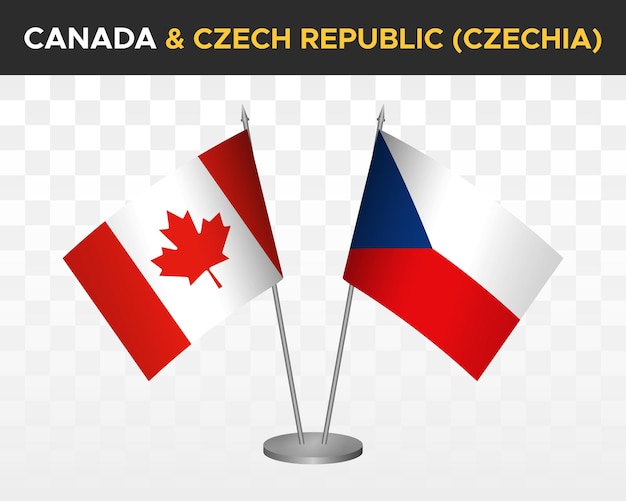 Canada vs Czech Republic desk flags mockup isolated on white 3d vector illustration table flags