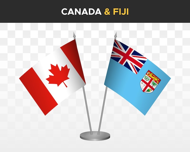 Canada vs Fiji Bureau vlaggen mockup geïsoleerd op wit 3d vector illustratie tafel vlaggen