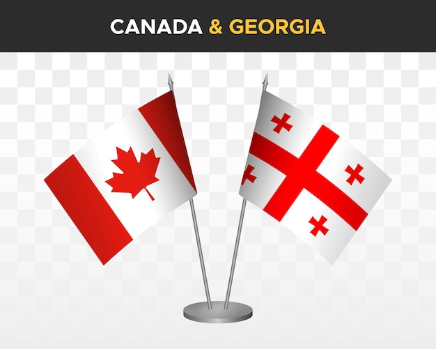 Canada vs Georgia desk flags mockup isolated on white 3d vector illustration table flags