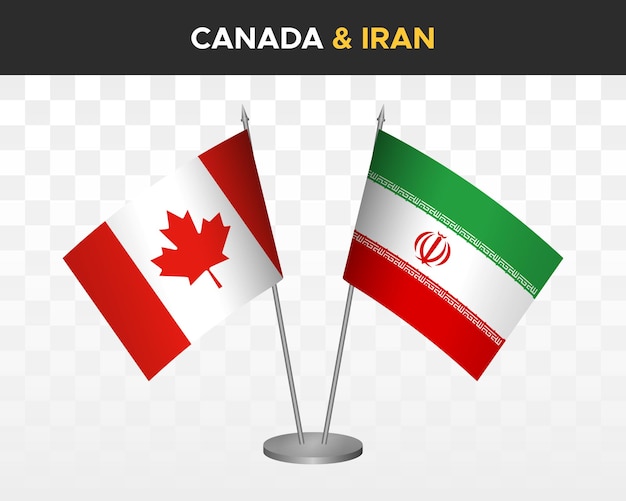 Canada vs Iran desk flags mockup isolated on white 3d vector illustration table flags