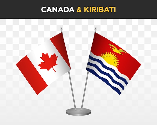 Canada vs Kiribati bureauvlaggen mockup geïsoleerd op wit 3d vector illustratie tafelvlaggen