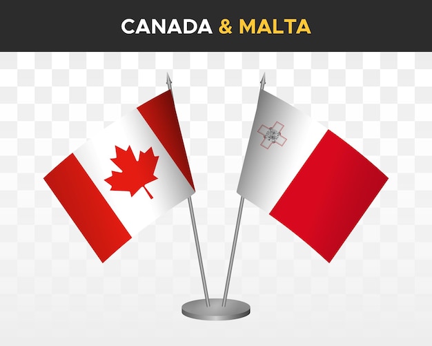 Макет флагов столов канады и мальты изолирован на белых трехмерных векторных иллюстрациях флагов стола