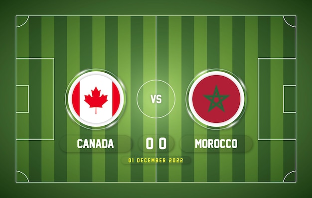 Canada vs Marokko wereldkampioenschap voetbal 2022 match met scorebord en stadion achtergrond