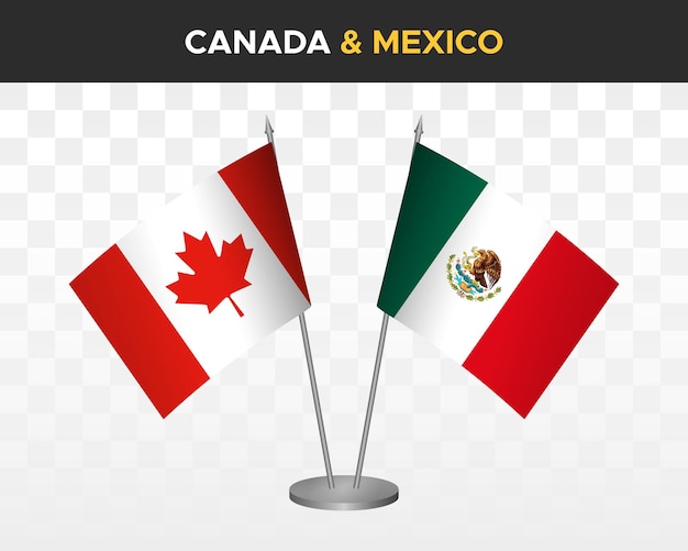 Canada vs Mexico Bureau vlaggen mockup geïsoleerd op wit 3d vector illustratie tafel vlaggen