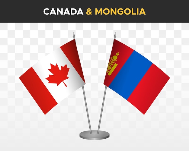 Canada vs Mongolië Bureau vlaggen mockup geïsoleerd op witte 3d vector illustratie tafel vlaggen