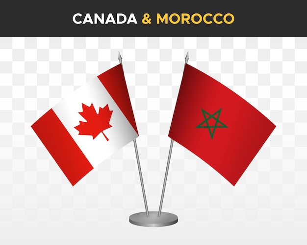 Canada vs Morocco desk flags mockup isolated on white 3d vector illustration table flags