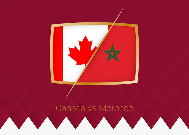 Canada vs Morocco group stage icon of football competition on burgundy background