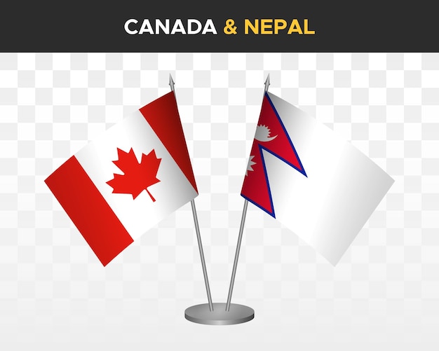 Canada vs Nepal bureau vlaggen mockup geïsoleerd op witte 3d vector illustratie tafel vlaggen