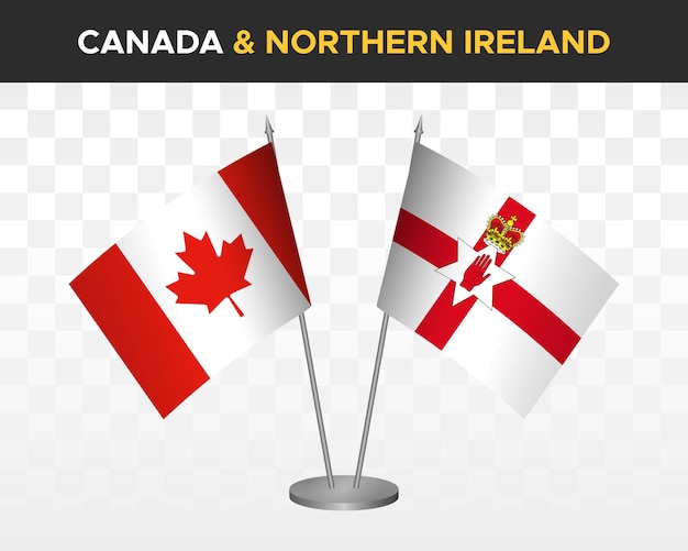 Canada vs Northern Ireland desk flags mockup isolated on white 3d vector illustration table flags