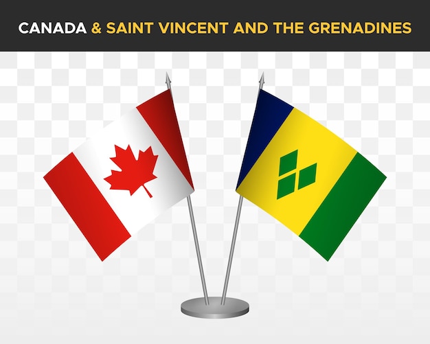 Canada vs Saint Vincent Grenadines desk flags mockup isolated 3d vector illustration table flags