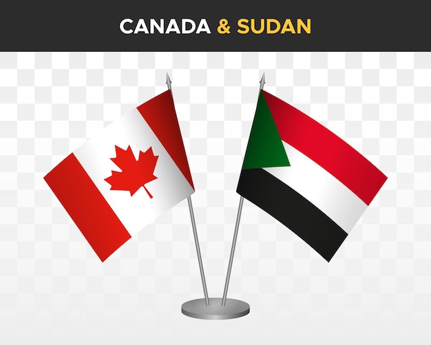 Canada vs Sudan desk flags mockup isolated on white 3d vector illustration table flags