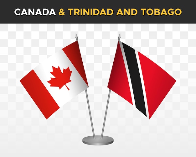 Canada vs trinidad tobago bureau vlaggen mockup geïsoleerd op witte 3d vector illustratie tafel vlaggen