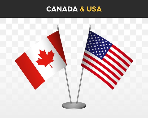 Canada vs VS Verenigde Staten Amerika Bureau vlaggen mockup geïsoleerde 3d vector illustratie tafel vlaggen