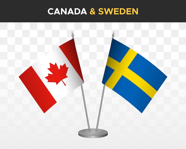 Canada vs Zweden bureau vlaggen mockup geïsoleerd op wit 3d vector illustratie tafel vlaggen