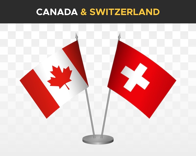 Canada vs Zwitserland bureau vlaggen mockup geïsoleerd op wit 3d vector illustratie tafel vlaggen