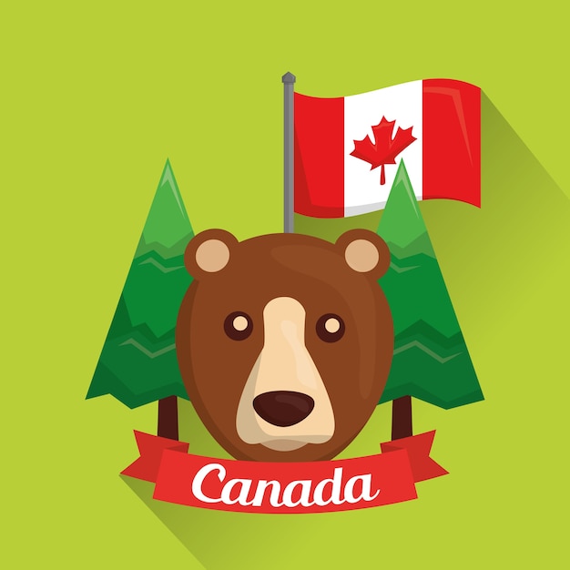 Canadese grizzly beer dennenbomen en vlag