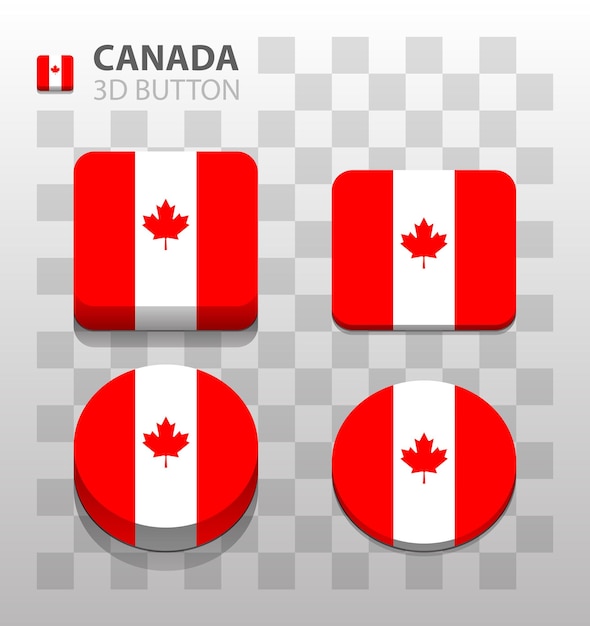 Canadese vlag. Vierkante en ronde 3D-knop. Vector