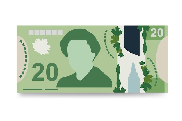 Vector canadian dollar vector illustration canada money set bundle banknotes polymeric money 20 cad