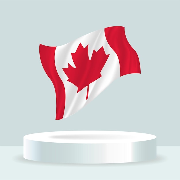 カナダ国旗スタンドに表示された旗の3Dレンダリングモダンなパステルカラーで旗を振る