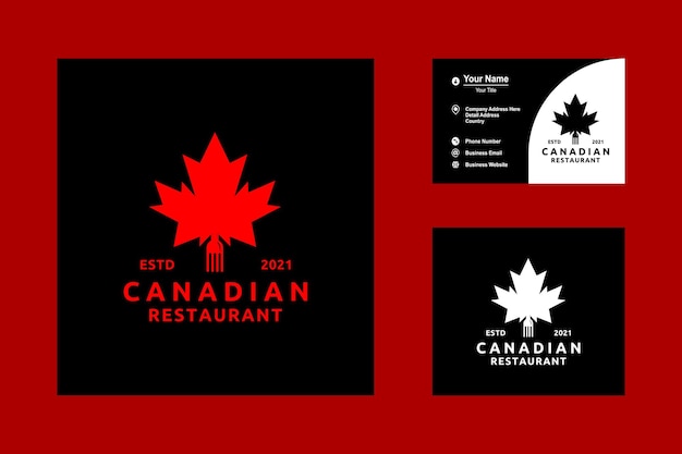 Canadian food logo concept design canadian food restaurant logo concept maple leaf en fork icon