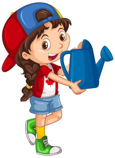 Canadian girl holding blue watering can