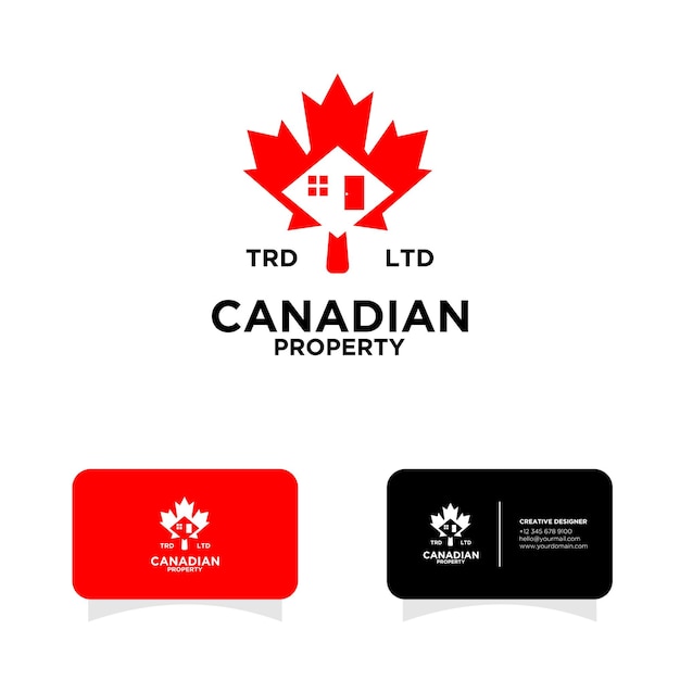 Vector canadian property real estate with maple leaf logo illustration design