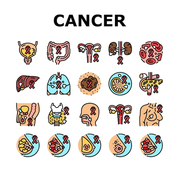 Cancer breast health medical icons set vector