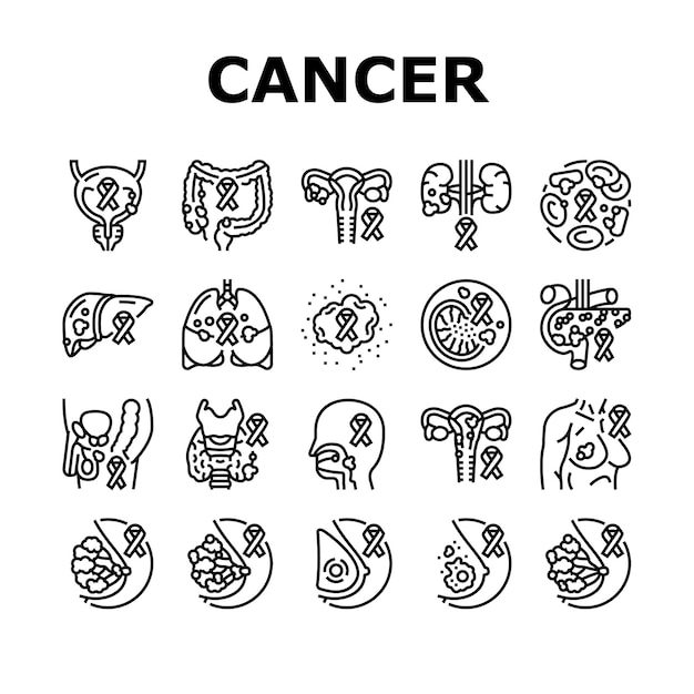 Vector cancer breast health medical icons set vector