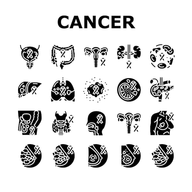 Cancer breast health medical icons set vector