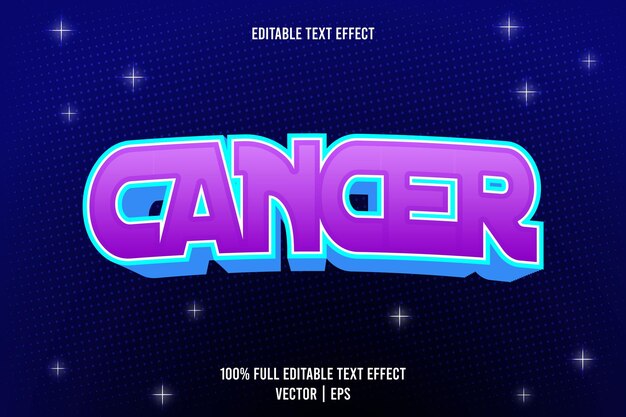 Cancro effetto testo modificabile 3 dimensioni in rilievo in stile cartone animato